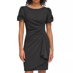 DKNY Women’s Black Bubble-Sleeve Ruched Cocktail Dress Size 6